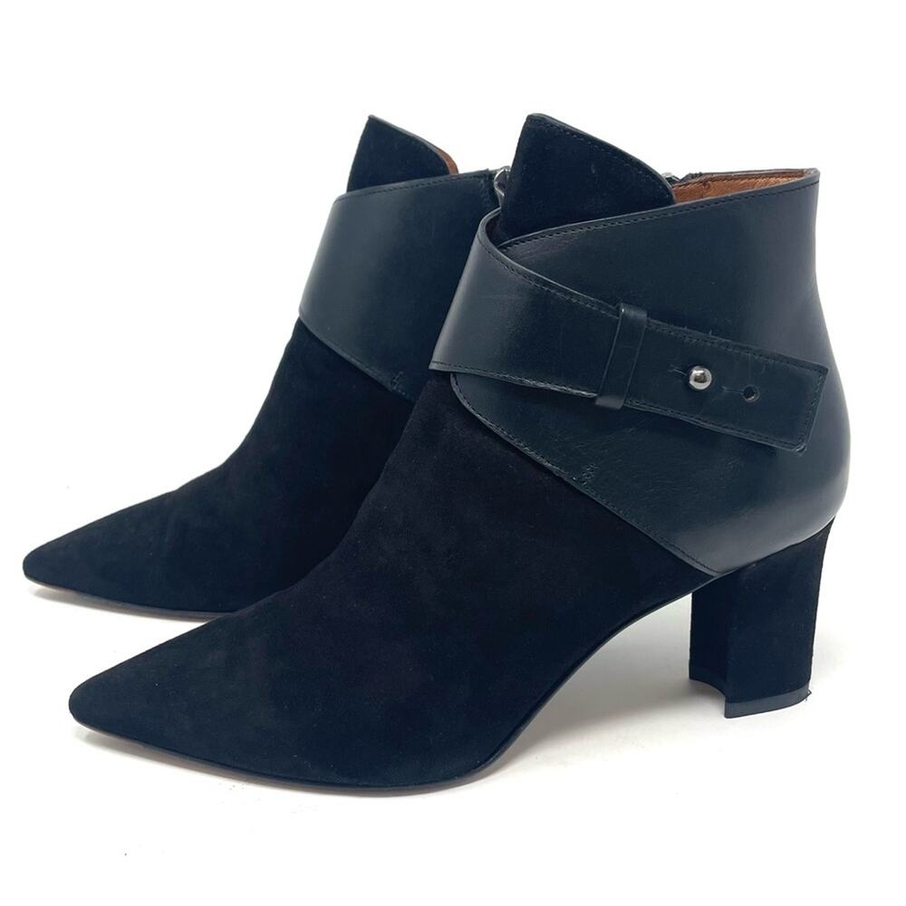 NEW Aquatalia Black Suede and Leather Pointed Toe Heeled Boots Women's Sz 6 $495